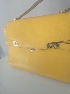 henri bendel Yellow Leather Top-Handle Satchel with Gold Hardware